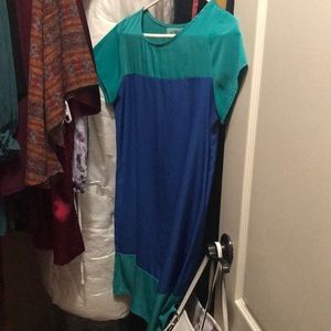 Karlie mini shift dress, turquoise and royal blue.